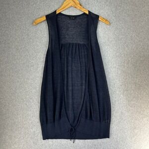 Theory Alessa Glint Navy Blue Linen Blend Knit Tie Front Vest Topper Petite P